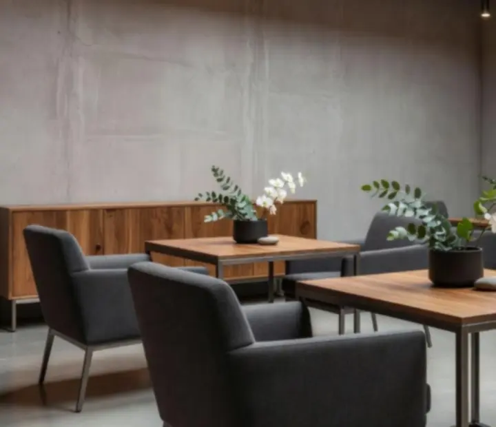 Detail loftové výzdoby s betonem a dřevem