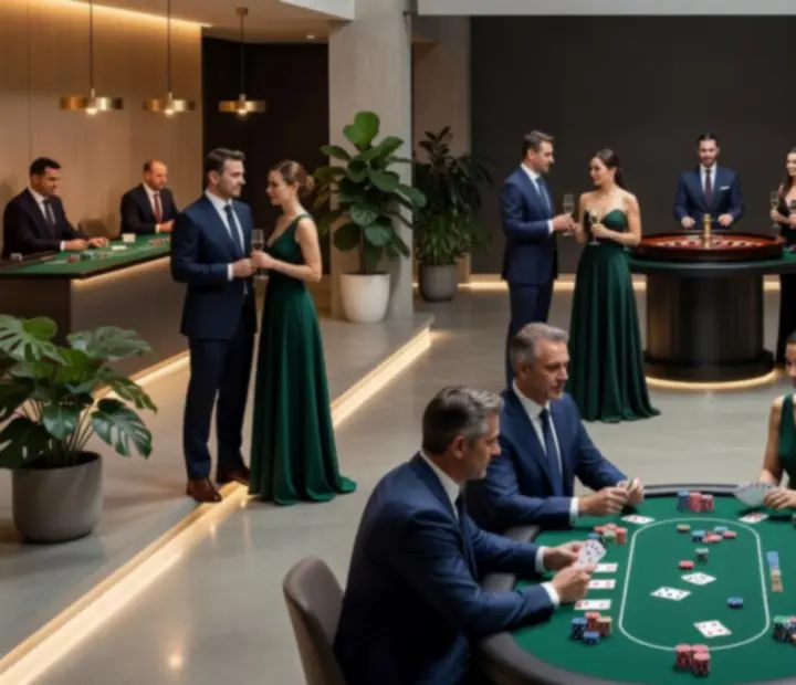 Koláž fotografií z firemních eventů, tematických večerů a pokerových stolů